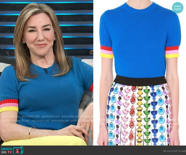 Mary Katrantzou Blue Sweater worn by Laura Gassner Otting on Access Hollywood