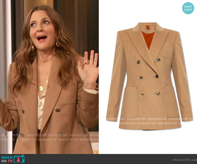 Max Mara Piombo Double-Breasted Long-Sleeved Blazer worn by Drew Barrymore on The Drew Barrymore Show