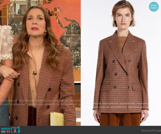 Max Mara Saxony wool and cashmere blazer worn by Drew Barrymore on The Drew Barrymore Show