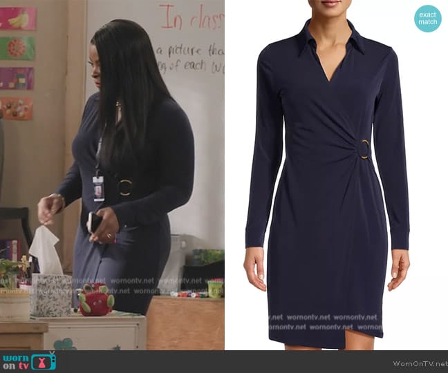 MICHAEL Michael Kors Collared Faux Wrap Shirt Dress worn by Ava Coleman (Janelle James) on Abbott Elementary