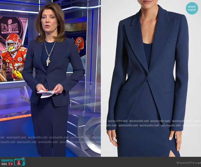 Michael Kors Collection Crepe Sable Peak Lapel Blazer Jacket worn by Norah O'Donnell on CBS Evening News