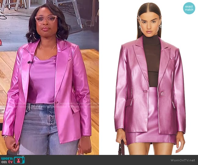 Milly Alexa Crinkled Faux Leather Blazer worn by Jennifer Hudson on The Jennifer Hudson Show