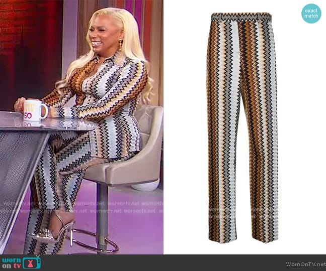 Missoni Zgzag lurex wide-leg trousers worn by Rolanda Watt on Sherri