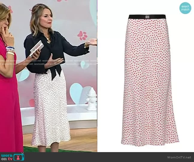 Miu Miu Crepe De Chine Cuori Midi Skirt worn by Savannah Guthrie on Today