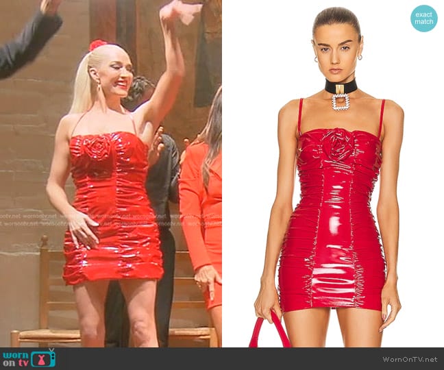 Blumarine Ruched Vinyl Minidress worn by Erika Jayne on The Real Housewives of Beverly Hills