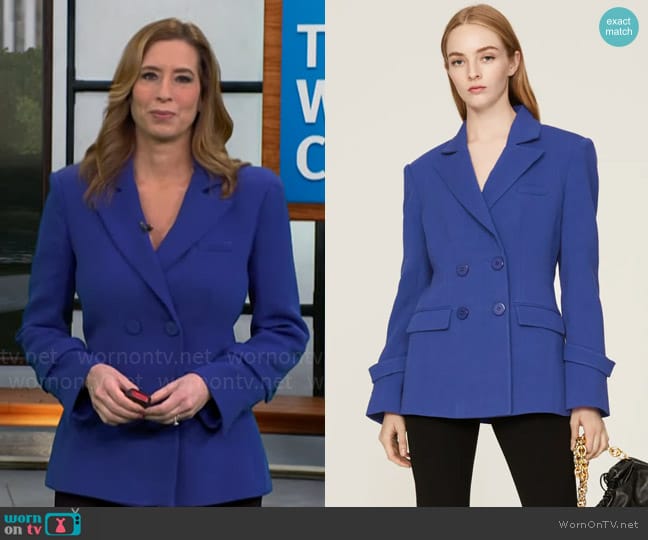 Stephanie Abrams’ blue double-breasted blazer on CBS Mornings