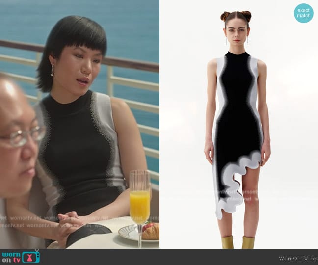 Eleanor’s two tone sleeveless dress on Death and Other Details