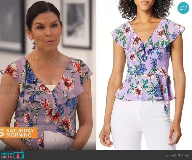 Parker Manny Top in Lapis Fleur worn by Meg Oliver on CBS Mornings