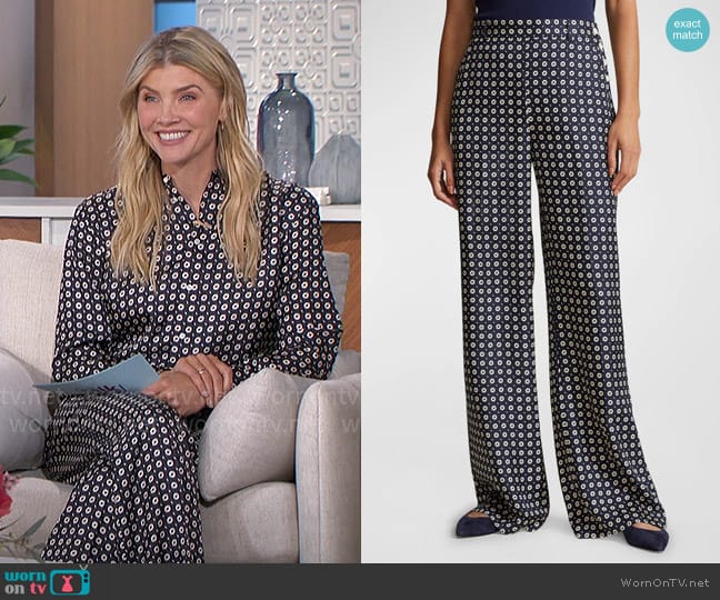 Polo Ralph Lauren Geo-Motif Silk Wide-Leg Pants worn by Amanda Kloots on The Talk