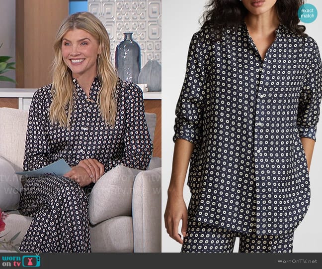 Polo Ralph Lauren Relaxed-Fit Geo-Motif Silk Shirt worn by Amanda Kloots on The Talk