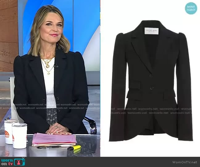 WornOnTV: Savannah’s black blazer and grey printed skirt on Today ...