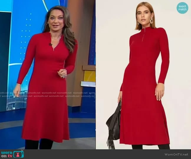 Jason Wu Collective Quarter Zip Dress in Red worn by Ginger Zee on Good Morning America