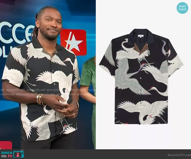 Reiss Gigi Bird-print Cuban Collared Shirt worn by Scott Evans on Access Hollywood