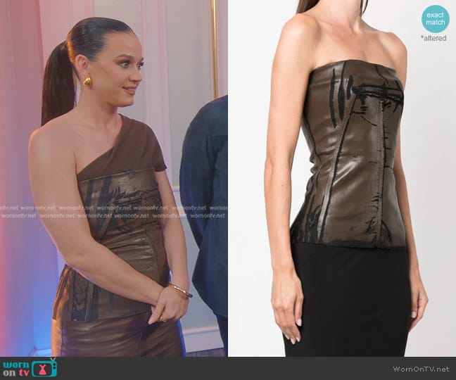 Rick Owens Coated-Finish Cracked Bustier Top worn by Katy Perry on American Idol