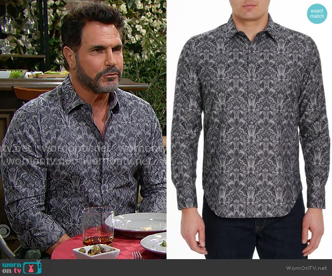 Robert Graham Highland Long Sleeve Woven Shirt In Grey worn by Bill Spencer (Don Diamont) on The Bold and the Beautiful