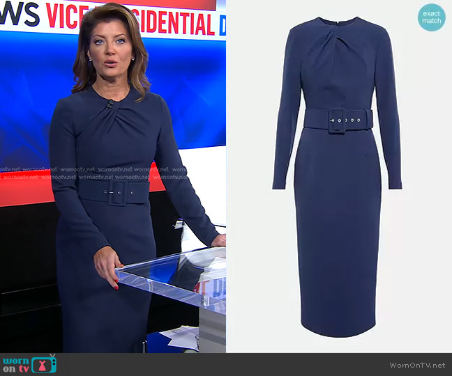 Safiyaa Brunna Midi Dress worn by Norah O'Donnell on CBS Evening News