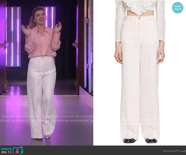 Sandro Lian Check Wide Leg Tweed Pants worn by Kelly Clarkson on The Kelly Clarkson Show