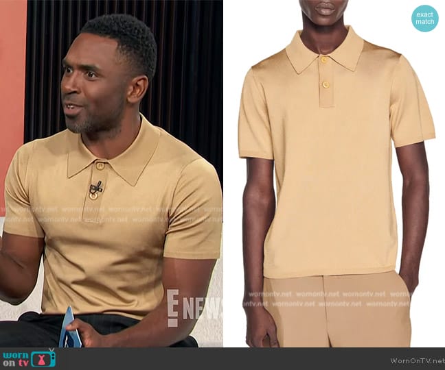 Sandro Short-sleeve knitted polo shirt worn by Justin Sylvester on E! News