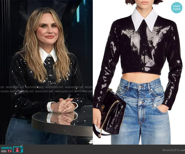 Sandro Riba Sequined Cropped Cardigan worn by Keltie Knight on E! News