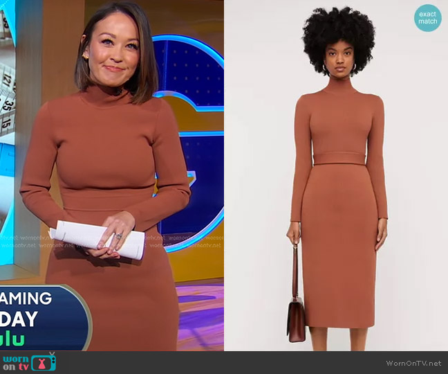 Scanlan Theodore Crepe Knit Polo Dress in Hazel worn by Eva Pilgrim on Good Morning America