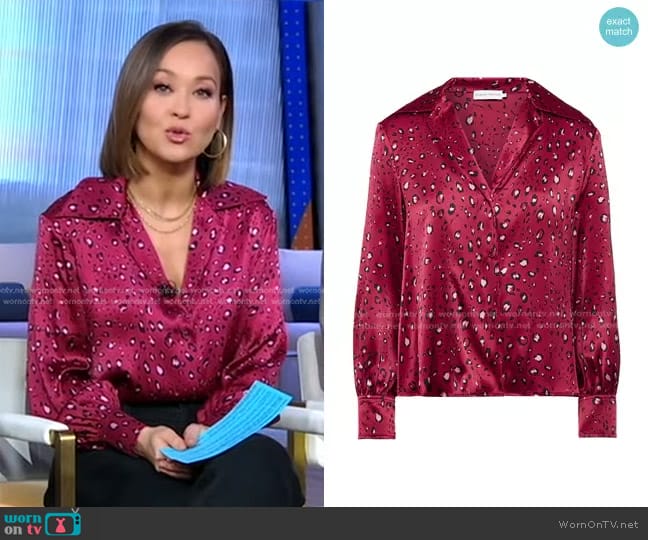 Scanlan Theodore Silk Floral Print Shirt in Tangerine worn by Eva Pilgrim on Good Morning America