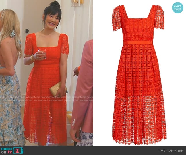 Self-Portrait  Short-Sleeve Petal Lace Midi-Dress worn by Crystal Kung Minkoff on The Real Housewives of Beverly Hills