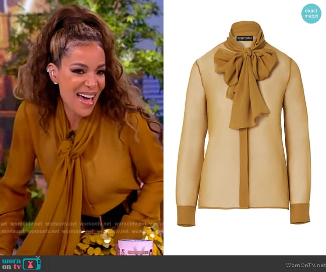 Sergio Hudson Tie Neck Blouse worn by Sunny Hostin on The View