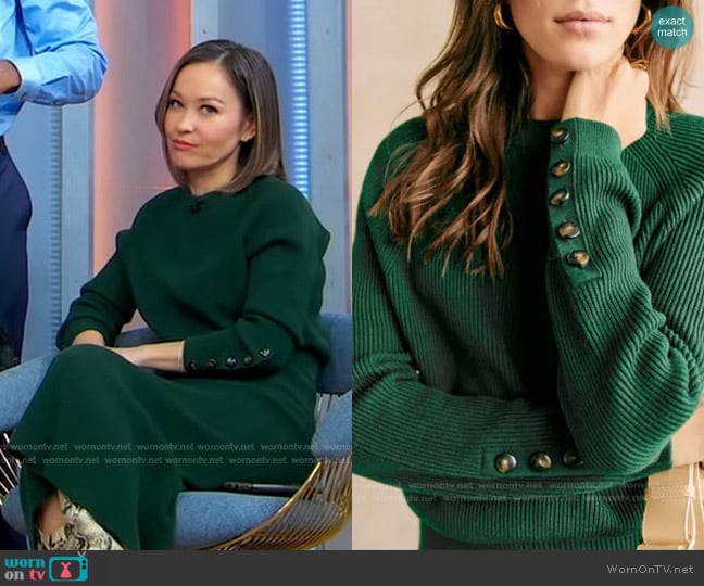 Sezane Sami Jumper in Bottle Green worn by Eva Pilgrim on Good Morning America