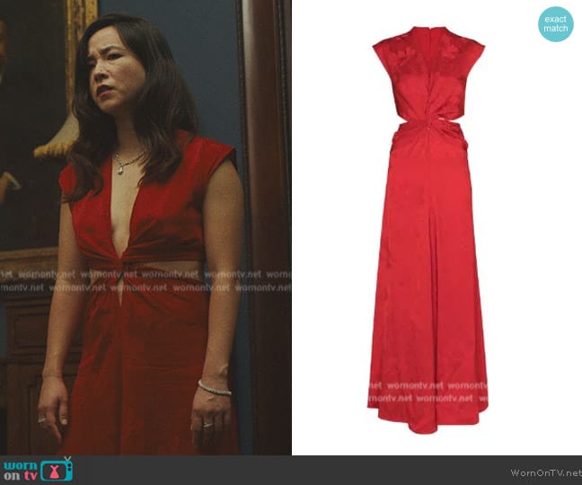 Silvia Tcherassi Pienza cutout floral-jacquard maxi dress worn by Jane Smith (Maya Erskine) on Mr. & Mrs. Smith