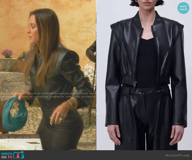 Simkhai Doreen Luxe Faux Leather Jacket worn by Kyle Richards on The Real Housewives of Beverly Hills