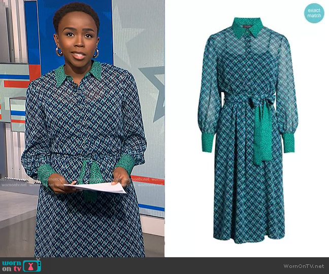 Tahari ASL Twin Print Long Sleeve Midi Shirtdress worn by Zinhle Essamuah on NBC News Daily