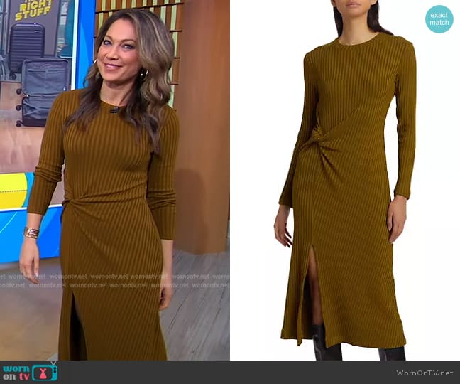 WornOnTV: Ginger’s khaki ribbed twisted dress on Good Morning America ...