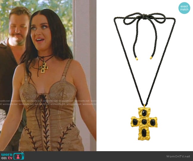 The M Jewelers NY x Mirror Palais Siren Cross Necklace worn by Katy Perry on American Idol