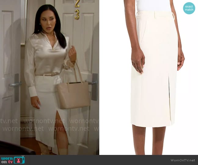 Theory Front Slit Midi Skirt worn by Li Finnegan (Naomi Matsuda) on The Bold and the Beautiful