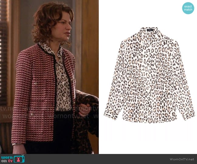 Theory Leopard Long-Sleeve Blouse worn by Belinda Tuttle (Sandra Bernhard) on So Help Me Todd