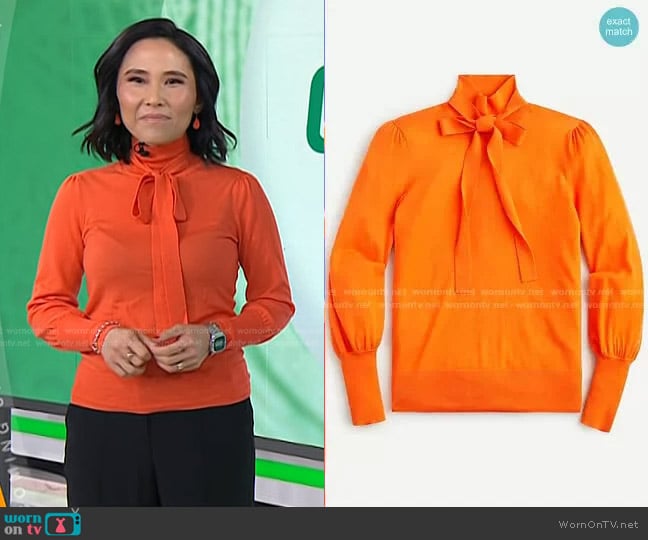 Tie-neck turtleneck sweater by J. Crew worn by Vicky Nguyen on Today