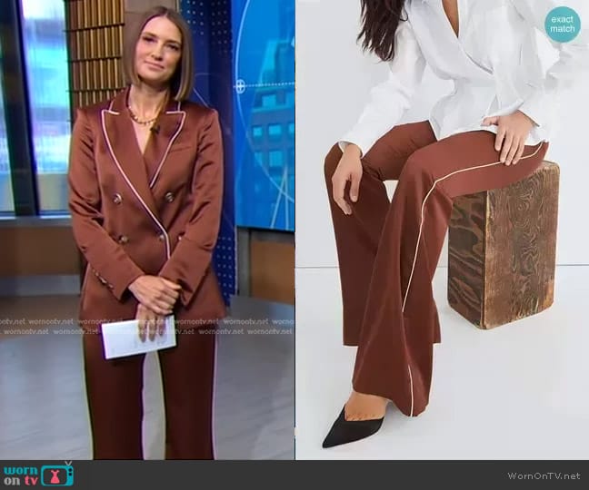 Veronica Beard Enrick Satin Pants worn by Kayna Whitworth on Good Morning America