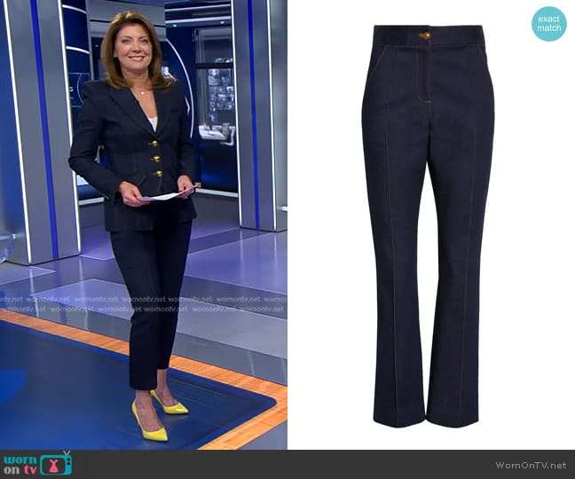 Veronica Beard Kimra Denim Pants worn by Norah O'Donnell on CBS Evening News