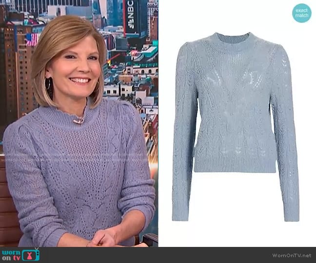 Veronica Beard Makani Pointelle Knit Pullover Sweater worn by Kate Snow on NBC News Daily