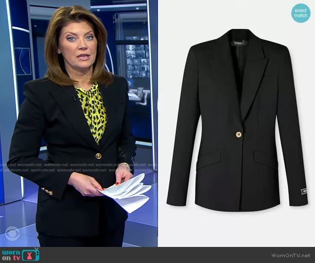 WornOnTV: Norah’s yellow leopard blouse and black blazer on CBS Evening ...