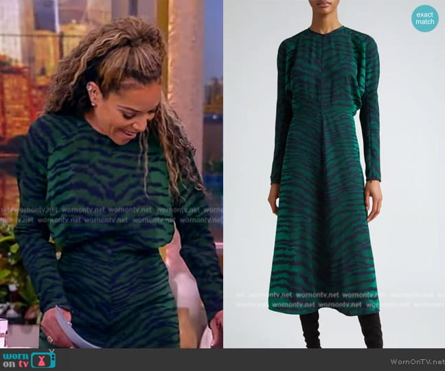 Victoria Beckham Dolman-sleeve tiger-print cady midi dress worn by Sunny Hostin on The View