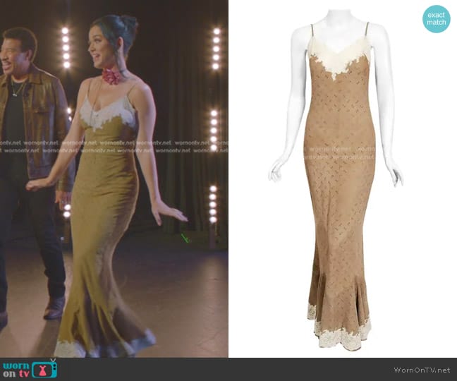 Christian Dior by John Galliano Suede Lace Bias-Cut Slip Gown worn by Katy Perry on American Idol