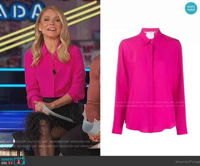 Stella McCartney Willow Silk Crepe de Chine Shirt worn by Kelly Ripa on Live with Kelly and Mark