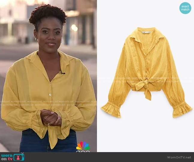 Zara Knotted Ramie Shirt worn by Priscilla Thompson on Today