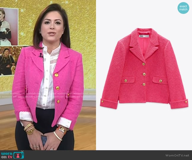 Zara Textured Blazer with Button Details in Fuchsia worn by Chloe Melas on Today