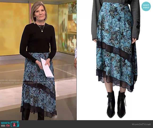 Zadig & Voltaire Juliet Bohemian Midi Skirt worn by Kate Snow on NBC News Daily