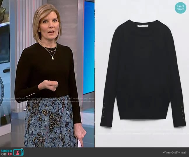 WornOnTV: Kate’s black button cuff sweater and blue floral skirt on NBC ...