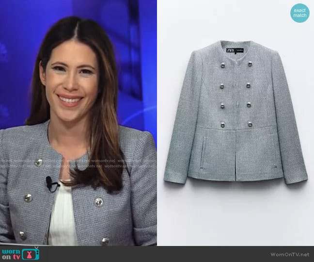 Zara Fitted Textured Blazer in blue worn by Deirdre Bosa on NBC News Daily