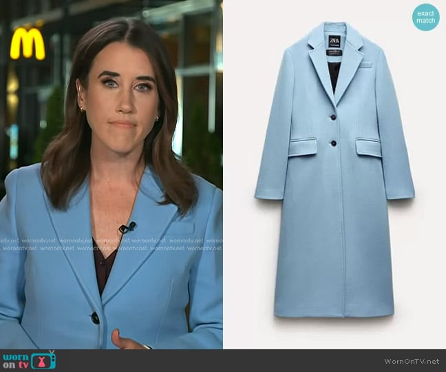 Zara Manteco Wool Coat in Sky Blue - ZW Collection worn by Maggie Vespa on Today