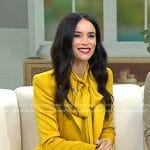 Abigail Spencer’s yellow tie neck blouse and suit on Today